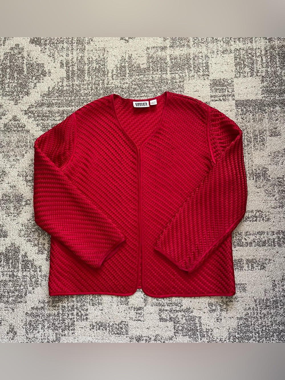 Vintage Chico's Designer Design Ladies Red Blazer Basket Weave Silk Jacket - M